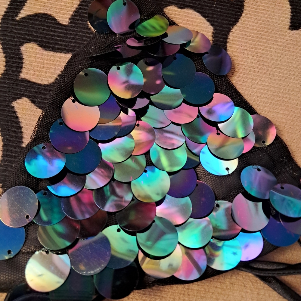 Iridescent Giant Sequin Bikini Top! Festival Rave Club Wear NWT Adjustable - Picture 3 of 4